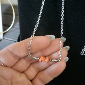 Silver and Orange Beaded Necklace